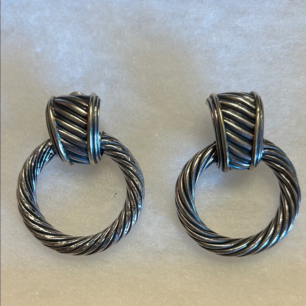 14K DAVID YURMAN Thoroughbred Yellow Gold & Sterling Door Knocker Earrings